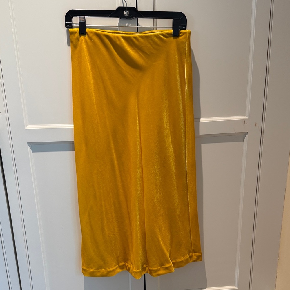 Maeve Mustard Yellow Velvet Midi Skirt